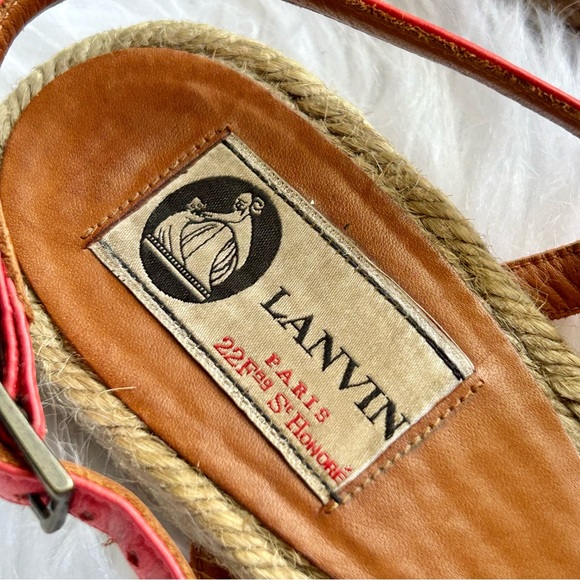Lanvin Pink Leather Tassels Gold Chain Espadrille Sandals - Picture 5 of 10